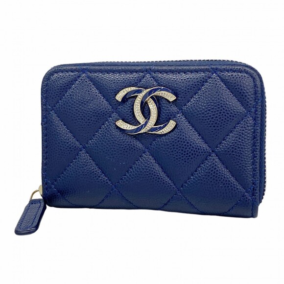 CHANEL Handbags - CHANEL Authentic Blue Caviar Leather Wallet